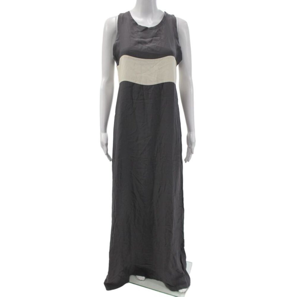 Nili Lotan Women Maxi Slip Dress Dark Gray Cotton Round Neck Sleeveless Size S